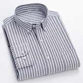 cheap Men&#039;s Oxford Shirts-Men&#039;s Dress Shirt Striped Shirt Button Down Shirt Non Iron Shirt Oxford Shirt Plaid / Striped / Chevron / Round Wedding Office &amp; Career Light Blue White Dark Navy Navy Blue Long Sleeve Shirt Collar