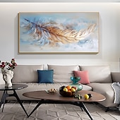 cheap Still Life Paintings-Handmade Oil Painting Canvas Wall Art Decor Original Feather Painting for Home Decor With Stretched Frame/Without Inner Frame Painting