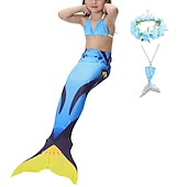 voordelige Zeemeermin badpak-Kinderen Voor meisjes Vijf stuk Zeemeermin zwemkleding Badmode Bikini Strand Zwemmen Regenboog Tie Dye leuke Style Badpakken 3-10 jaar Zomer Licht Blauw Kleurrijk