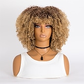 baratos Perucas de festa-perucas afro curtas e cacheadas com franja para mulheres negras perucas afro marrom crespo e cacheado para mulheres negras perucas sintéticas resistentes ao calor perucas marrons fofas perucas de