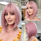 levne Syntetické trendy paruky-blonďatá bobová paruka s ofinou 13 krátkých bobových paruk pro ženy krátká blonďatá paruka s tmavými kořínky tepelně odolná syntetická paruka přírodní hledá pro každodenní párty a cosplay