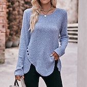 preiswerte Damen Einfache Oberteile-Damen T Shirt Burgunderrotes T-Shirt Glatt Basic Langarm Rundhalsausschnitt Normale Oberteile Täglich Wochenende Schwarz Wein Blau Grün Grau Herbst Winter