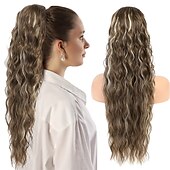 cheap Ponytails-Long Auburn Red Drawstring Ponytail Extension for Women 24 Inch Synthetic Long Curly Wavy Clip in Ponytail Hair Extensions for Daily Party Use