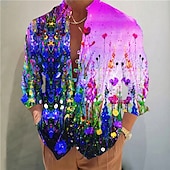 billiga Växter Mönster-Herr Blommig Färgblock Skjorta Knapp upp skjorta Långärmad Mode Streetwear Designer Utomhus Ledigt Dagligen Sommar Vår Höst Hög krage Mönster Rubinrött Blå Ljuslila Purpur Grön