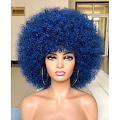 levne Karnevalové paruky-krátká afro paruka s ofinou pro černé ženy afro výstřední kudrnatá paruka 70. léta prémiová syntetická velká afro paruka karnevalová cosplay party paruka