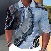 billiga Geometrisk pikétröja för män-Herr Grafisk Hawaiian pikétröjor Golftröja Långärmad Polotröjor Skjortor med krage Ledigt Standkläder Semesterkläder Festkläder Knappar 3D-utskrift Rodnande Rosa Blå Grön