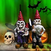 levne Halloweenové závěsné a stolní dekorace-2ks halloweenská kostra skřítci pryskyřice zombie skřítci sochy kostra trpasličí ornament hrůza lebka elf trpasličí figurky na trávník před verandu halloween dekorace stolní dekorace