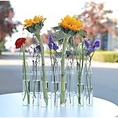 お買い得  花瓶＆バスケット-ヒンジ付き花瓶、折りたたみ式花瓶セット、ヒンジ付きデザインの折りたたみ式花瓶、形状変更可能な DIY クリスタルガラス試験管、6/8 試験管と S 字フック付き
