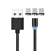 cheap Cell Phone Cables-2023 magnetic USB cable LED magnetic charging cable suitable for iPhone micro USB C type fast charging magnet charger mobile phone cable