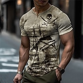 cheap Skull &amp; Bone-Men&#039;s Graphic Nautical Pirate Skulls Waffle T Shirt Short Sleeve T shirt 3D Print V Neck Shirt Fashion Designer Basic Outdoor Daily Sports Blue Green Khaki Summer Clothing Apparel S M L XL 2XL 3XL