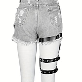 abordables Accesorios y más-Arnés gótico de una sola pierna, cinturón de liga punk, cinturón ajustable con remaches negros para el muslo, accesorios vaqueros para mujer