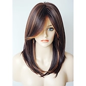 economico Parrucche trendy sintetiche-parrucca di media lunghezza per donna parrucca di rame parrucca di zenzero parrucca a strati con frangia parrucca sintetica evidenziata per donne bianche