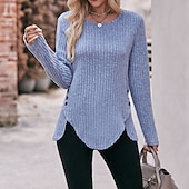 preiswerte Damen Einfache Oberteile-Damen T Shirt Burgunderrotes T-Shirt Glatt Basic Langarm Rundhalsausschnitt Normale Oberteile Täglich Wochenende Schwarz Wein Blau Grün Grau Herbst Winter