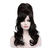 economico Parrucche storiche-Parrucca beehive nera naturale parrucca riccia ondulata lunga resistente al calore parrucche per costumi cosplay parrucche di Halloween