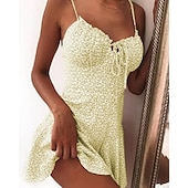 cheap Sundresses-Women&#039;s Casual Dress Sundress Floral Dress Mini Dress Dark Yellow Light Pink White Sleeveless Floral Lace up Spring Summer Spaghetti Strap Hot Vacation Weekend Slim 2023 S M L XL XXL 3XL 4XL 5XL