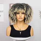 baratos Perucas de festa-perucas afro curtas e cacheadas com franja para mulheres negras perucas afro marrom crespo e cacheado para mulheres negras perucas sintéticas resistentes ao calor perucas marrons fofas perucas de