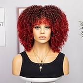 baratos Perucas de festa-perucas afro curtas e cacheadas com franja para mulheres negras perucas afro marrom crespo e cacheado para mulheres negras perucas sintéticas resistentes ao calor perucas marrons fofas perucas de