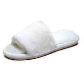cheap Women's Slippers &amp; Flip-Flops-Women's Plush Fuzzy Open-Toe Slippers – Cozy Indoor Home Shoes with Soft Faux Fur for Winter Comfort