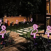 baratos Luzes e lanternas de caminho-Lâmpada de gramado de flamingo neon led solar à prova d&#039;água, luz de estaca de jardim elegante para decoração de caminho externo, pátio e quintal