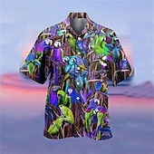 economico Uccelli &amp; Animali-Per uomo Pappagallo Camicia Camicia hawaiana Camicia da campo Manica corta Camicia Collo ripiegabile Hawaiano Originale Informale Esterno Strada Informale Giallo Verde chiaro Rosa Stampa 3D S M L