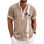 preiswerte Klassiker-Herren Hemd leinenhemd Strandhemd Kokosnussbaum Outdoor Urlaub Hellgrün Marineblau Blau Braun Kurzarm Ständer Sommer Frühling Bekleidung Bedruckt