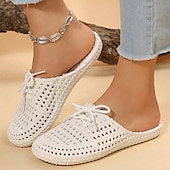 abordables Chaussures sans lacet et mocassins femme-Chaussures mocassins à enfiler tissées pour femmes – chaussures plates respirantes à lacets pour les promenades sur la plage, les travaux de jardinage et les tenues d&#039;été décontractées
