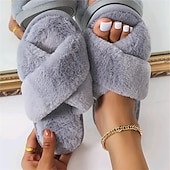 billiga Inneskor och flip-flops till damer-Mysig rosa fuskpäls damtofflor - mjuk och mjuk korsbandsstil, perfekt för avkoppling hemma och vardagskläder inomhus