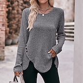 preiswerte Damen Einfache Oberteile-Damen T Shirt Burgunderrotes T-Shirt Glatt Basic Langarm Rundhalsausschnitt Normale Oberteile Täglich Wochenende Schwarz Wein Blau Grün Grau Herbst Winter
