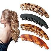 baratos Acessórios de penteados-grampos de cabelo de banana para mulheres clássico clincher grampos de pente duplo de cabelo leopardo banana rabo de cavalo grampo para cabelos grossos