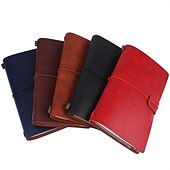 cheap Notebooks &amp; Planners-Classic Retro PU Leather Travel Notebook Personalized Journal Spiral Ring Binder Diary Notepad, Back to School Gift
