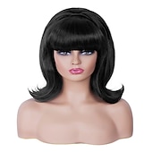 economico Parrucche storiche-Parrucca Corto Marrone Misto con Frangia Retro Bouffant Parrucche a Nido d&#039;Api adatta per Costume Anni &#039;80 o Festa di Carnevale Parrucche di Halloween