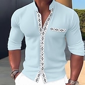 economico Strada-Per uomo Camicia camicia di lino Camicia con colletto a fascia Camicia estiva Abbigliamento mare Maglietta informale Color Block Informale Giornaliero Nero Bianco Blu Manica lunga Colletto Mao