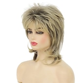 economico Parrucche storiche-parrucca bionda mullet dai cloud per donna parrucca a strati ispida lunga fino alle spalle parrucche anni &#039;70 e &#039;80 parrucche cosplay parrucche per capelli giornalieri parrucca di carnevale