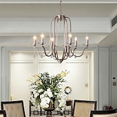 economico Lampadari-lampadario per sala da pranzo stile candela 6/9/12 teste moderna illuminazione a sospensione in fattoria, lampada a sospensione a soffitto a candela spazzolata a 9 luci per soggiorno camera da letto