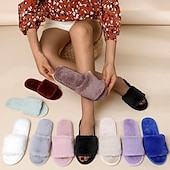 cheap Women's Slippers &amp; Flip-Flops-Women's Plush Fuzzy Open-Toe Slippers – Cozy Indoor Home Shoes with Soft Faux Fur for Winter Comfort
