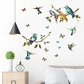 cheap Wall Stickers-1 Set Of Hummingbird Wall Decals, Peel And Stick, Bird Flower Wall Stickers Decor, Butterfly, Plant Vinyl Glass Wall Decals For Home, Removable Stickers For Bedroom, Window
