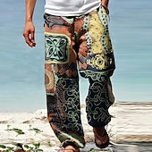 Men's Trousers Summer Pants Beach Pants Drawstring Elastic Waist 3D Print Graphic Prints Flower / Floral Comfort Casual Daily Holiday Streetwear Hawaiian Yellow Red 5