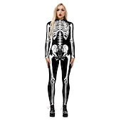 billige Damekostymer-Cosplay kostyme Huddrag Kroppsdrakt Skjelett Kranium Ett Stykke Barne Voksne Dame Karneval Maskerade Mardi Gras Fest Ytelse Enkle Halloween-kostymer Kle deg opp