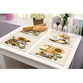baratos Placemats &amp; Coasters &amp; Trivets-Girassóis placemats resistente ao calor mesa de fazenda placemat resistente a manchas, placemat para casamento cozinha mesa de jantar decoração interior ao ar livre