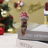 tanie rzeźby i posągi ogrodowe-Śpiące na zewnątrz mały leśny grzyb wróżka dekoracja z żywicy, mini ręcznie malowana ozdoba z żywicy do domowego biura ogrodowego