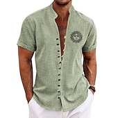 Men's Sun Vintage Shirt Button Up Shirt Short Sleeve Fashion Streetwear Designer Outdoor Vacation Daily Summer Spring Stand Collar Print Blue Green Khaki Gray Light Blue4