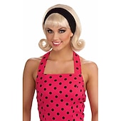 Womens 50'S Flip Headband Costume Wig Party Supplies Blonde Halloween Cosplay Party Wigs4