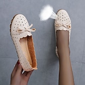 economico Ballerine da donna-mocassini pieghevoli bianchi da donna - scarpe basse traspiranti traforate con fiocco, suola morbida, scarpe comode e casual per lavoro, viaggi e uso quotidiano