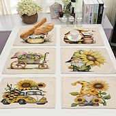 baratos Placemats &amp; Coasters &amp; Trivets-Girassóis placemats resistente ao calor mesa de fazenda placemat resistente a manchas, placemat para casamento cozinha mesa de jantar decoração interior ao ar livre