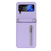 זול מארז סמסונג-כיסוי טלפון לסמסונג גלקסי Z Flip 6 Z Flip 5 Z Flip 4 Z Flip 3 תיק יד ארנק רוכסן עם רצועת חציצה ניתנת להסרה עם מחזיק כרטיס צבע אחיד PC PU עור