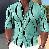abordables Diseño Geométrico-Hombre Diseño Geométrico Geometría Camisa Abotonar la camisa Manga Larga Moda Ropa de calle Design Exterior Casual Diario Verano Primavera Otoño Escote Chino Estampado Azul-Verde Rosa Azul Piscina