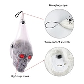 abordables Iluminación de Props de Halloween-Decoraciones de Halloween, calavera con ojos iluminados, esqueleto colgante dentro de una telaraña para decoración de casas embrujadas de Halloween para interiores y exteriores