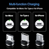cheap Cell Phone Cables-2023 magnetic USB cable LED magnetic charging cable suitable for iPhone micro USB C type fast charging magnet charger mobile phone cable