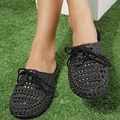 abordables Chaussures sans lacet et mocassins femme-Chaussures mocassins à enfiler tissées pour femmes – chaussures plates respirantes à lacets pour les promenades sur la plage, les travaux de jardinage et les tenues d&#039;été décontractées