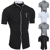 voordelige strijkvrije overhemden voor heren-Voor heren Overhemd Shirt met kraag Kraagloos overhemd Effen Bruiloft Buiten Zwart Wit Grijs Korte mouw Opstaand Zomer Lente Kleding Button-omlaag